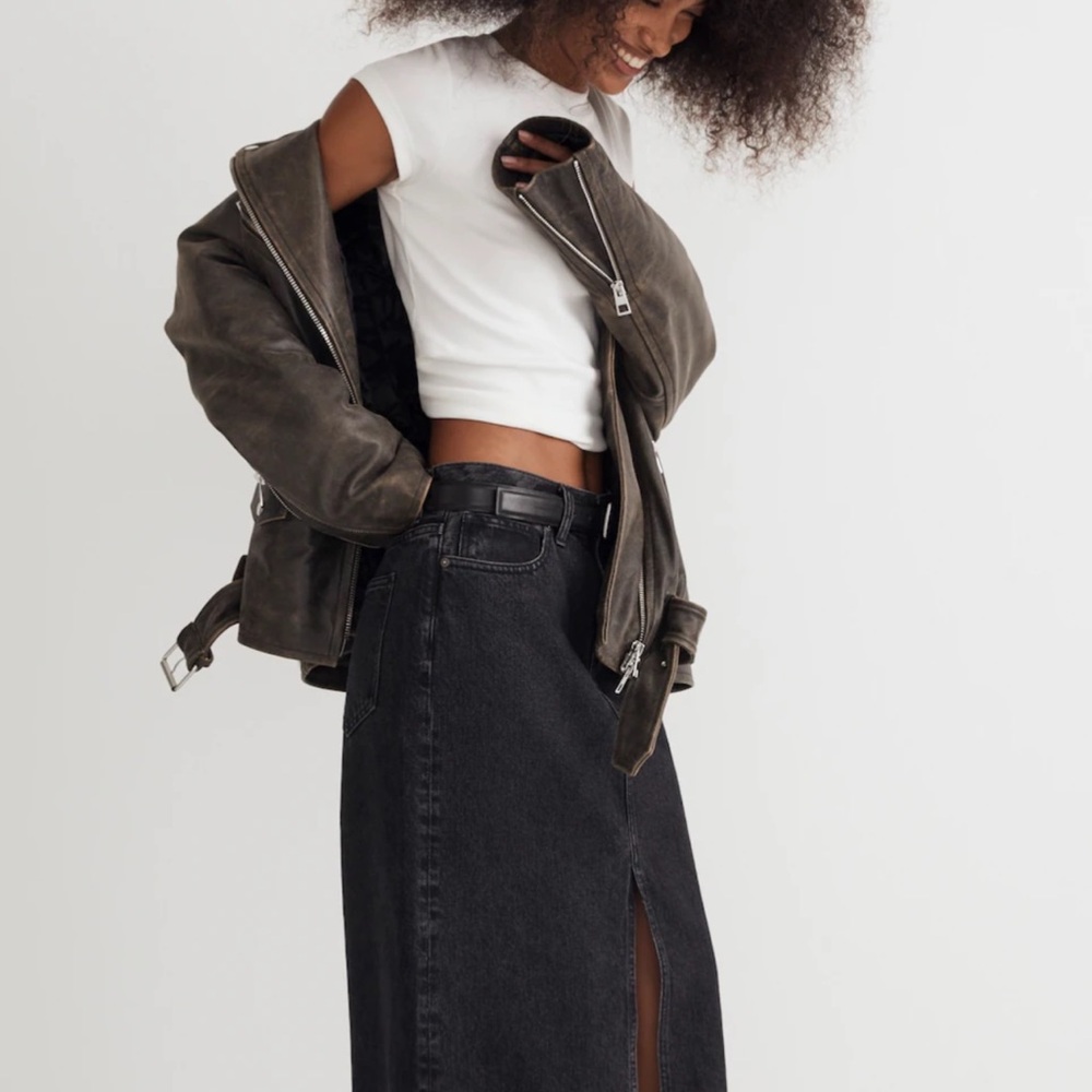 Denim Mid-Rise Maxi Skirt in Lunar Wash